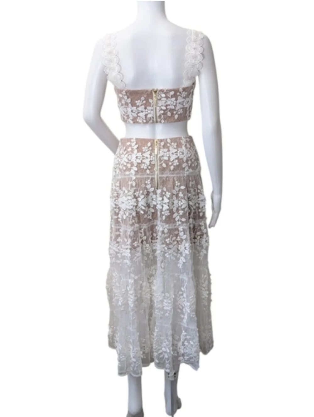 Bronx & Banco Megan Two-piece Set Top Skirt Lace White Size XS Wedding Bridal - Picture 10 of 16
